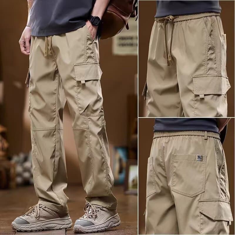 Khaki Cargo Pants for Men Summer Thin American Straight Loose Fit Casual Trousers