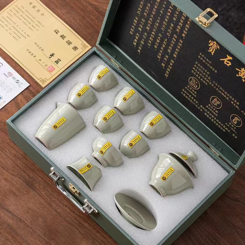 Ge Kiln Kung Fu Tea Set, Home Living Room Ceramic Lid Bowl Tea Cups Full Set, High-end Tea Ware Gift