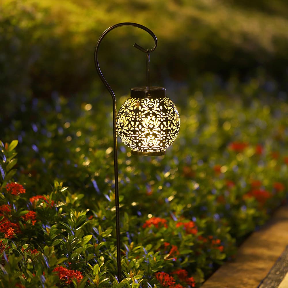 Solar Lantern Iron Art Hollow Pattern Projection Light Outdoor Hanging Decorative Light Garden Courtyard Decoration