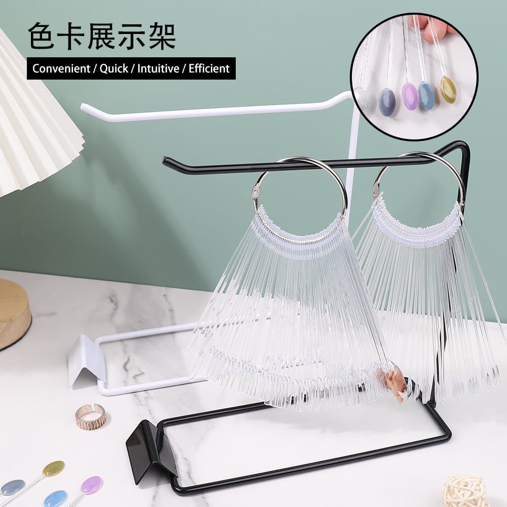 Nail art color card shelf fan-shaped display card square round spoon-shaped oval color display black and white iron display stand