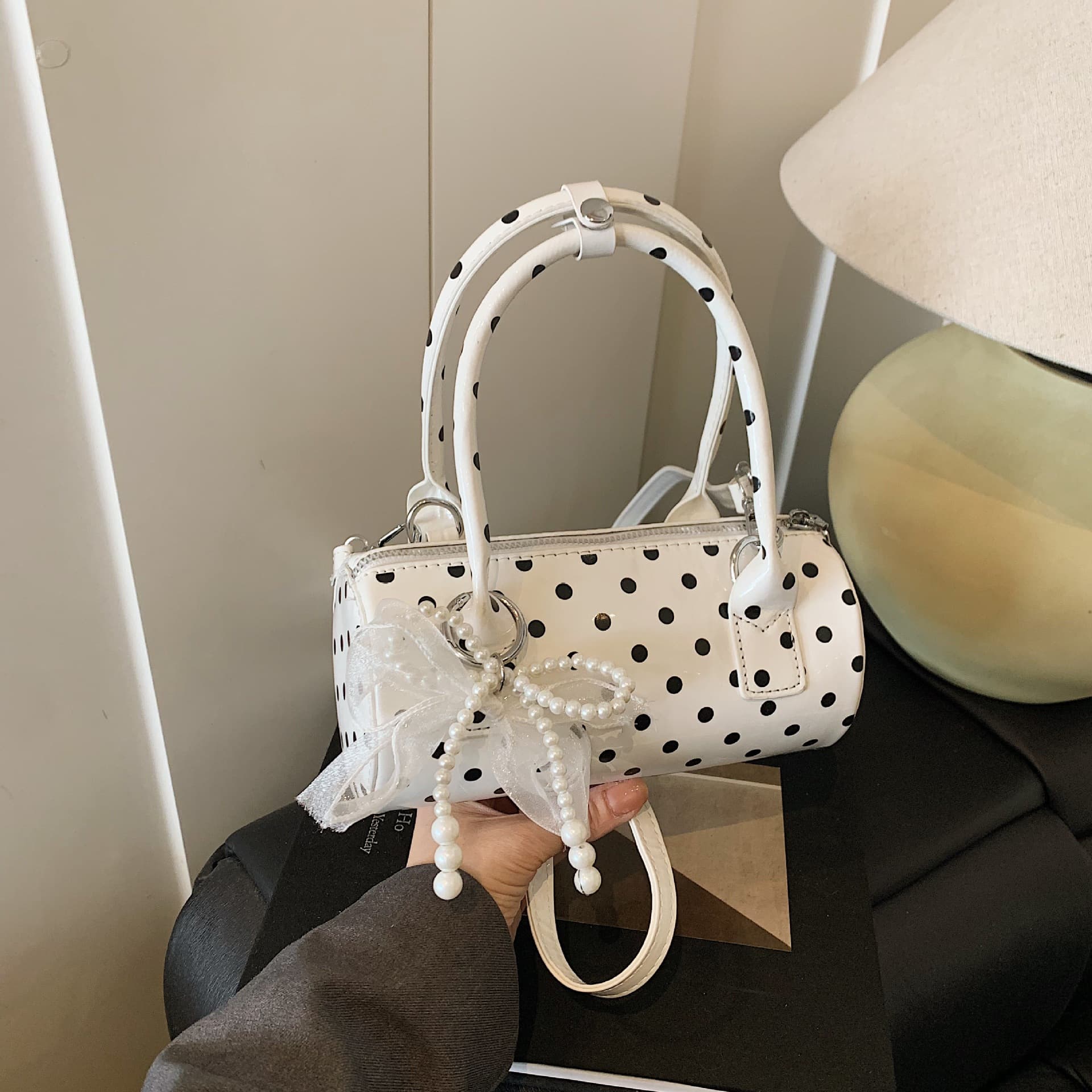 Niche Versatile Polka Dot Handbag Bags Casual Boston Bag 2025 New Fashion Shoulder Crossbody Women's Bag
