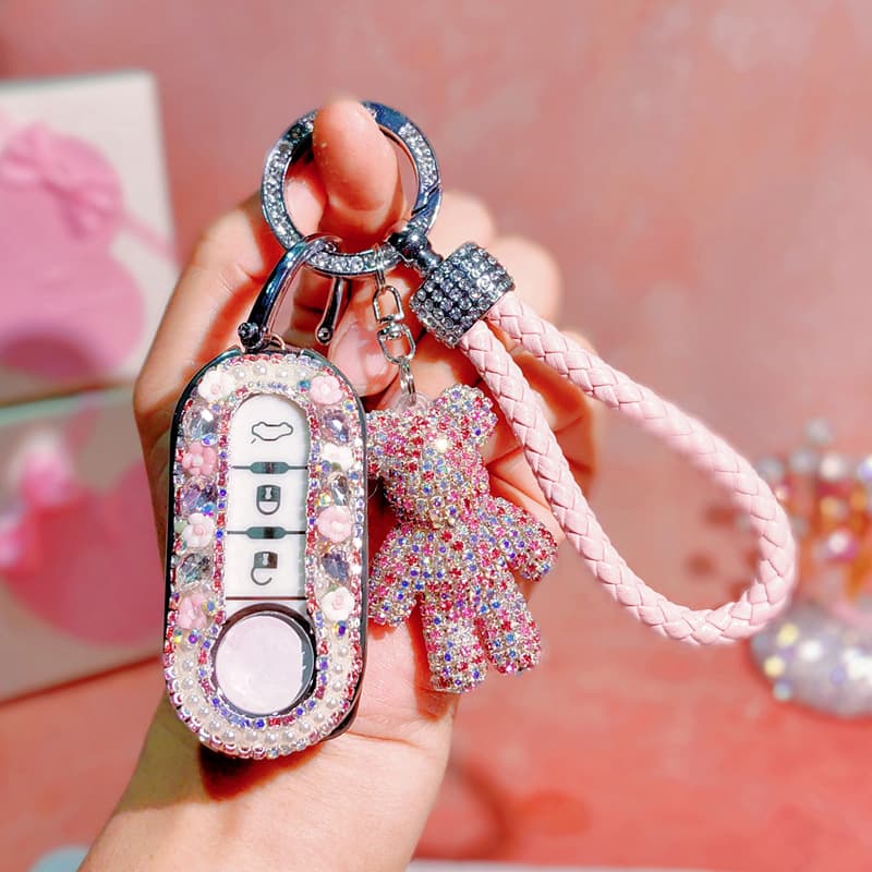 Fashion Rhinestone Key Case Cover for Fiat 500, Bravo, Iveco Ousheng, Car Keychain
