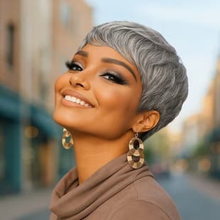 Cross-border Silver Gray Layered Short Wig for Middle-aged and Elderly Women, White and Gray Diagonal Bangs, High-temperature Silk Short Hair Wig, Drop Shipping