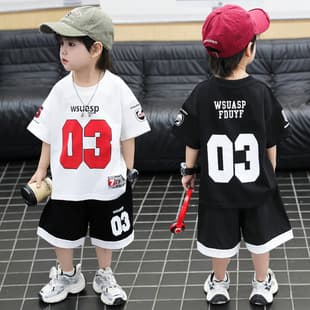 Boy's Summer Sportswear Set 2026 New Children's Short Sleeve Shorts Basketball Set Two-Piece Set Small Medium Child Clothes