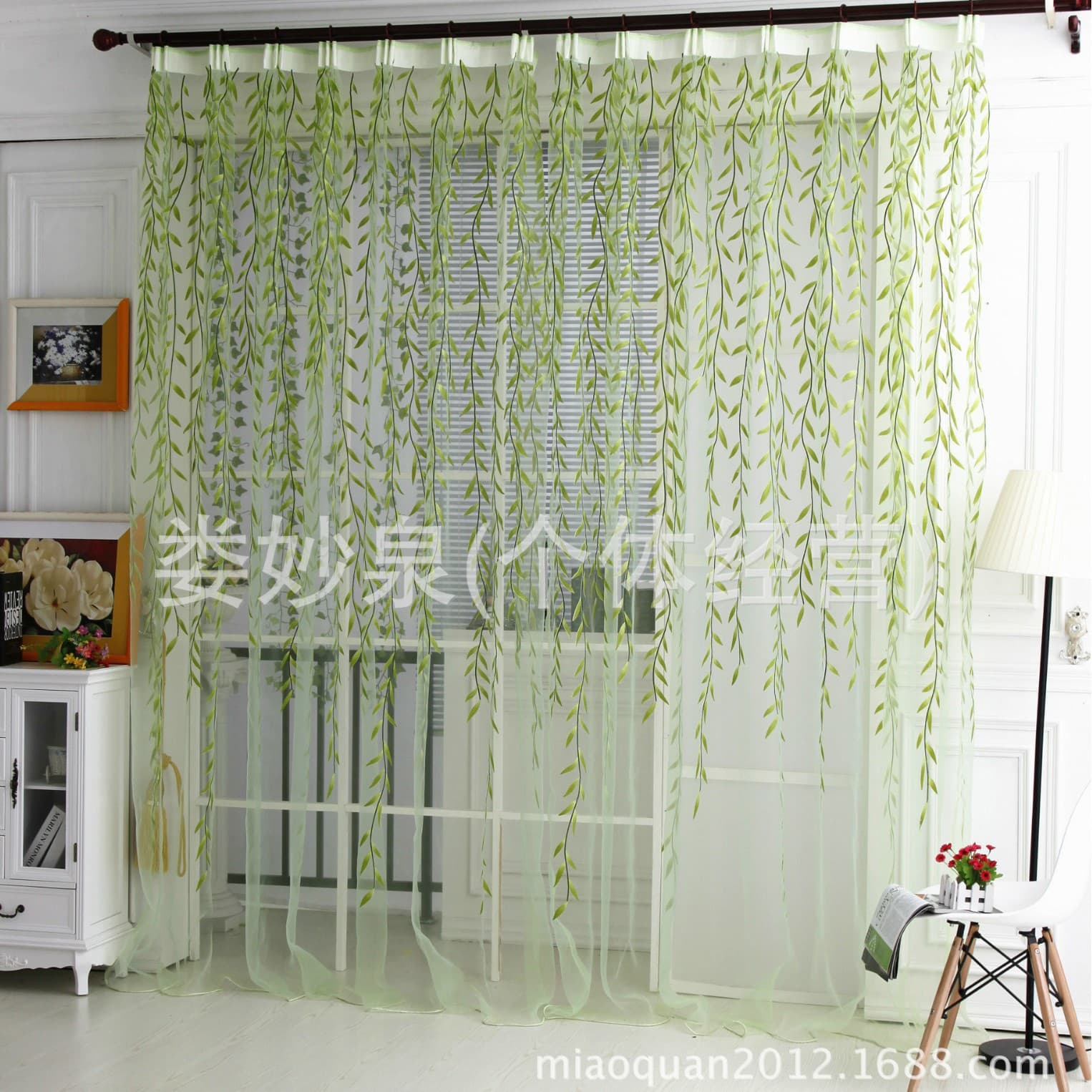 Direct wholesale from manufacturer for AliExpress and eBay, ready-made willow leaf pattern curtains, partition with rubber printing, rustic minimalist style.