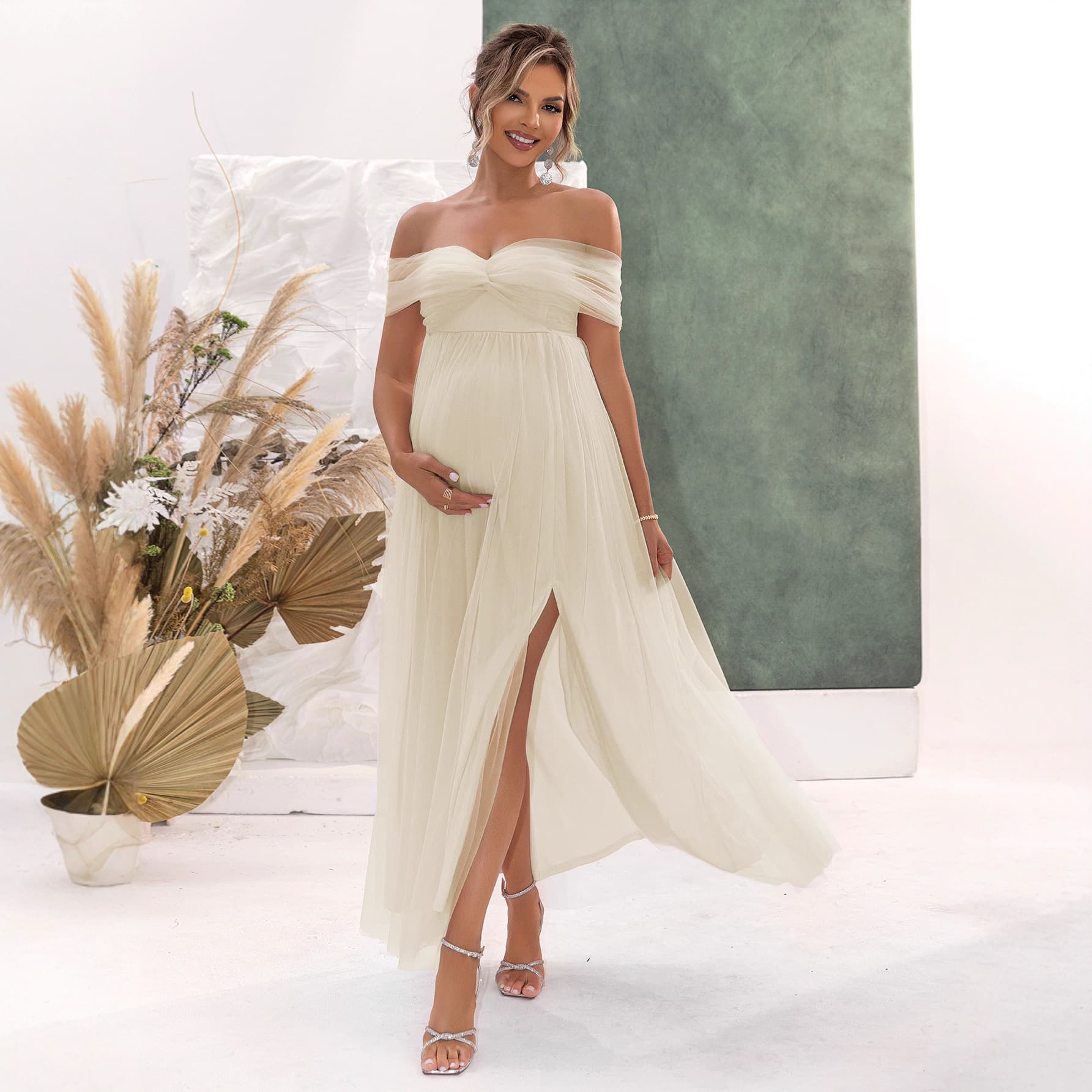 Cross-border Europe and America 2026 New Maternity Dress Spring Summer Sexy Mesh High Slit Women's Maternity Dress