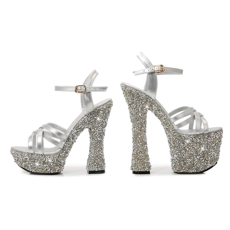 1097-13 Korean New Rhinestone Heel Summer New European Ultra High Heel Open Toe Sandals Women Stilettos