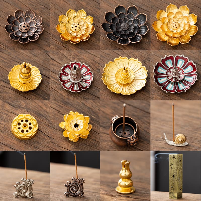 Factory Wholesale Zinc Alloy Small Gourd Incense Holder Lotus Three Treasures Incense Stand Zen Lotus Incense Tray Multi-functional Incense Base