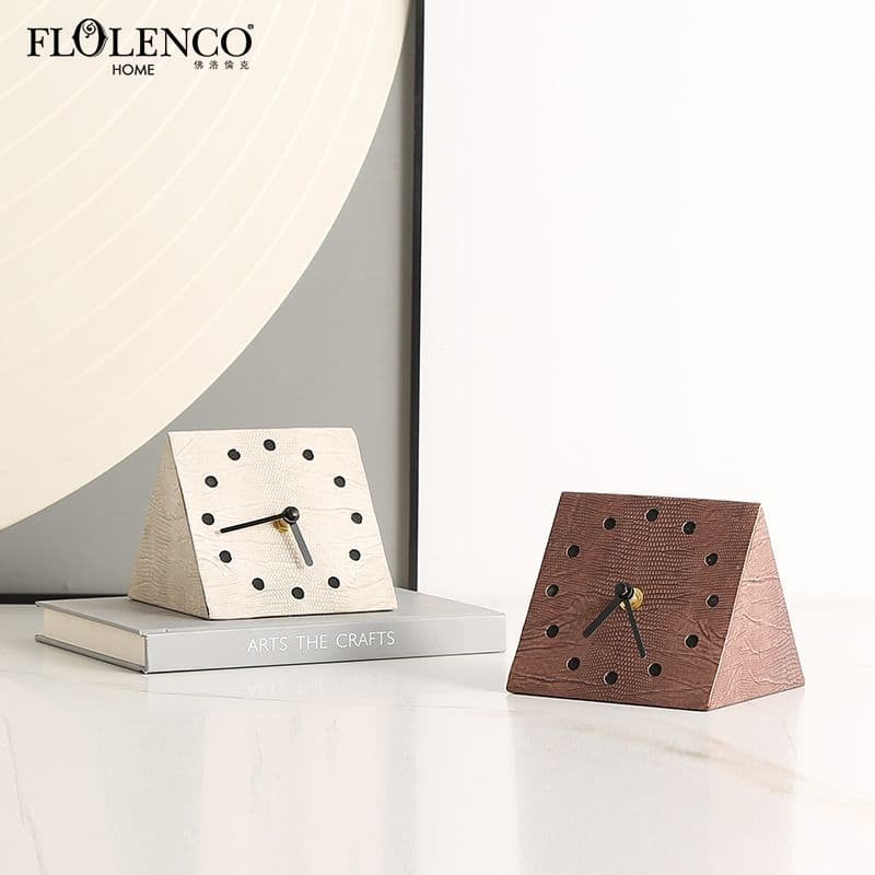 Minimalist Retro Geometric Art Leather Texture Table Clock Ornament, Model Room, Homestay, Bedroom Desk Creative Home Decor