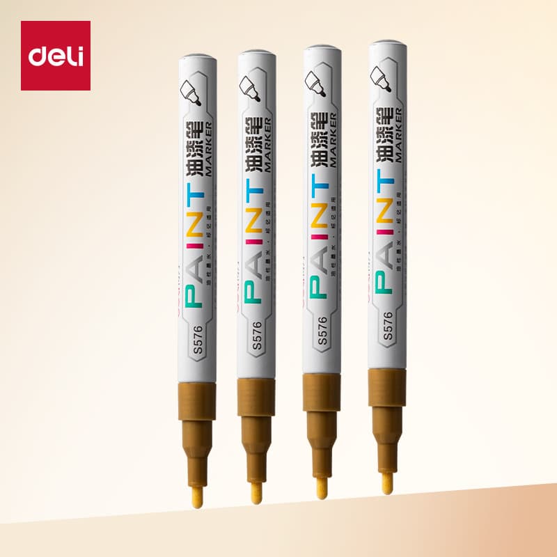 Deli Paint Marker for Wood Marking, Cargo Identification, Numbering, Graffiti, Tires, New Year DIY, Gold Pen, Waterproof Touch-Up Paint
