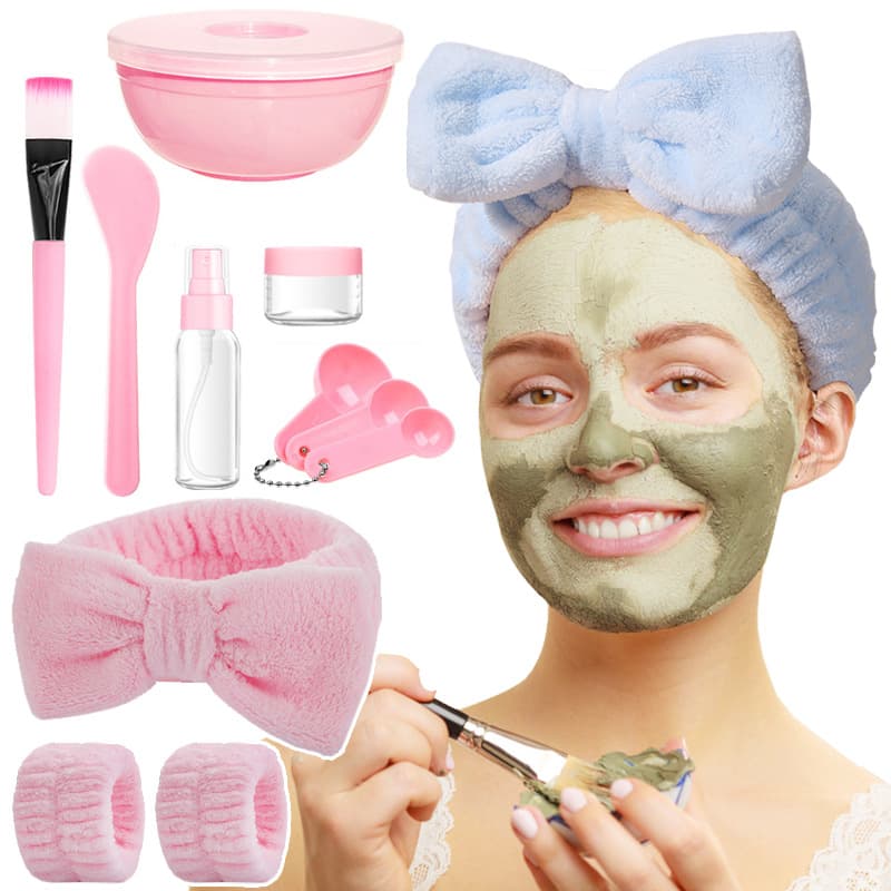 Facial mask beauty tools 12-piece set with bow, women's face wash, absorbent hair band, wrist strap, mask mask bowl