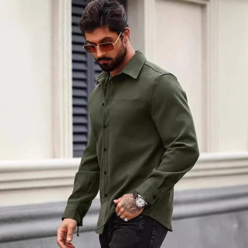2024 Amazon & AliExpress Cross-Border New Men's European & American Solid Color Pocket Shirt Autumn Long-Sleeve Single-Breasted Shirt