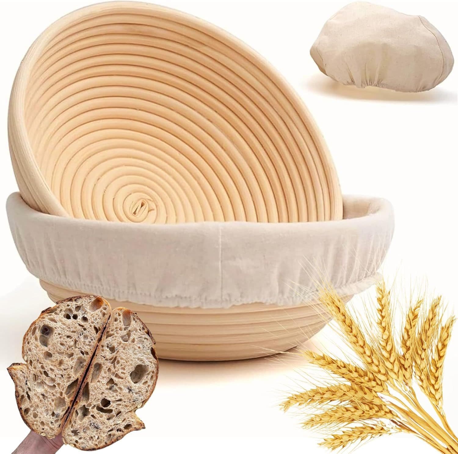 Amazon Hot Selling Indonesian Rattan European Style Bread Proofing Basket, Baking Tool, Rustic Wicker Bread Basket Mold