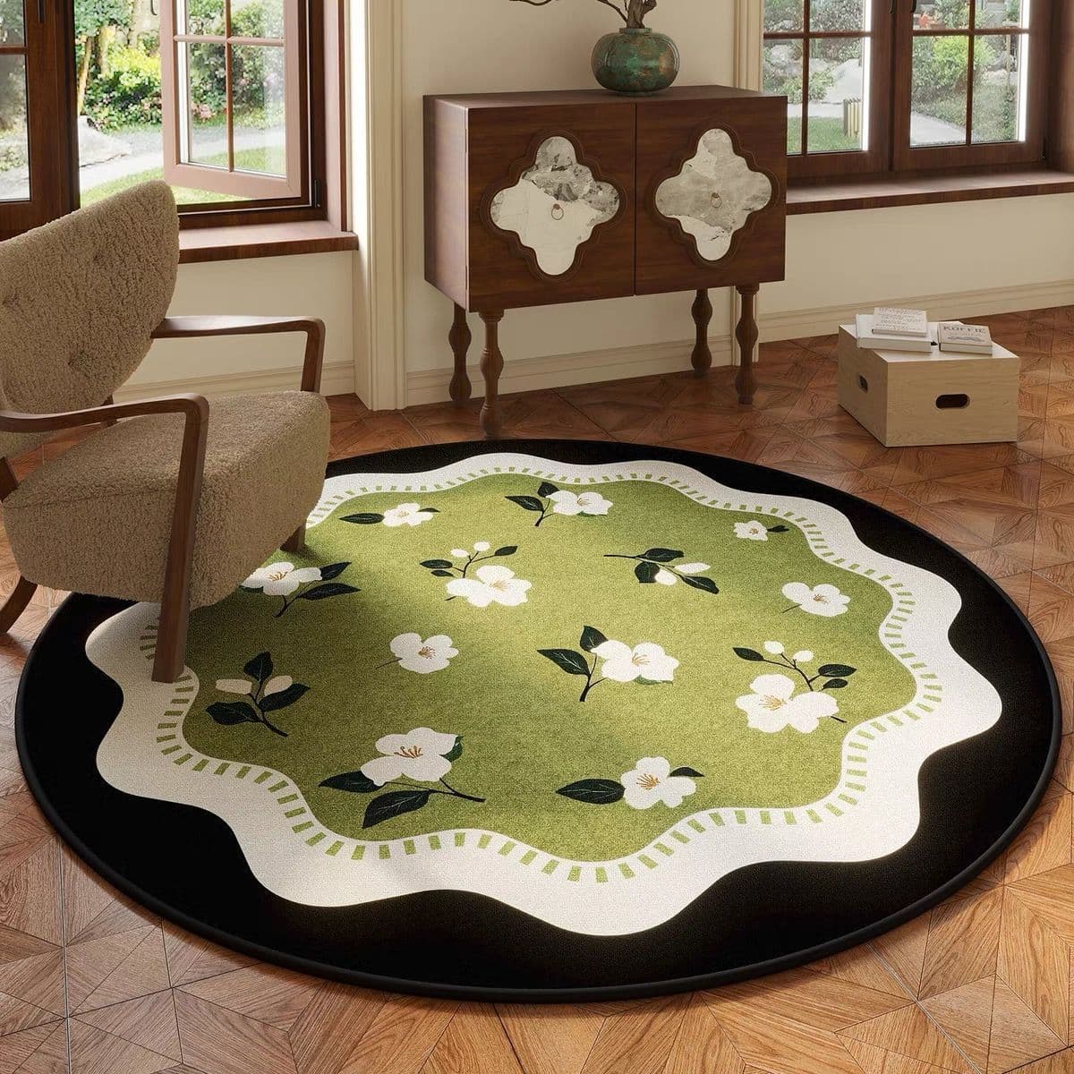 Nordic Style Living Room Carpet, Sofa and Coffee Table Mat, Bedroom Study Plant Floral Non-Slip Rug