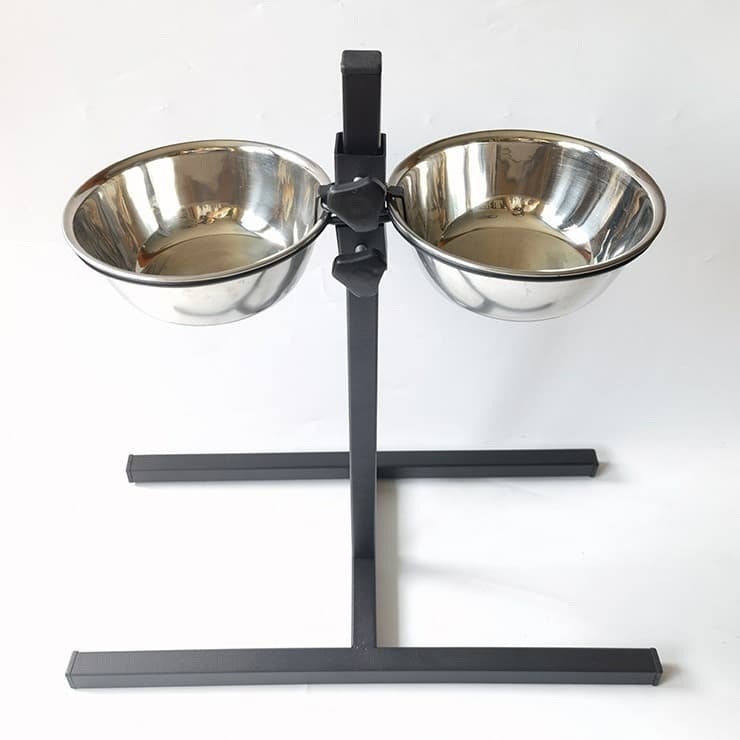 Adjustable Height Double Bowl Pet Feeder Stand Fixed Pet Dog Bowl Rack Iron Material Stable And Practical Pet Feeding Accessory