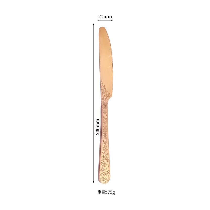 304 Stainless Steel Flatware 1010 Embossed Rose Knife Fork Spoon 4-Piece Set Hotel Vintage Western Steak Knife and Fork