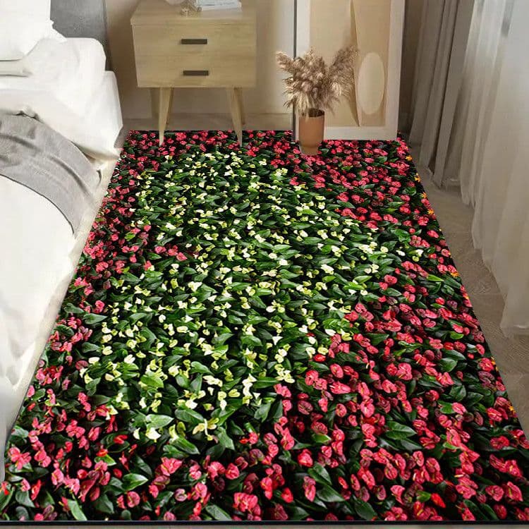 Floral Carpet for Living Room, Sofa and Coffee Table Area, Simple Style Ins Carpet, Large Area Room Rug