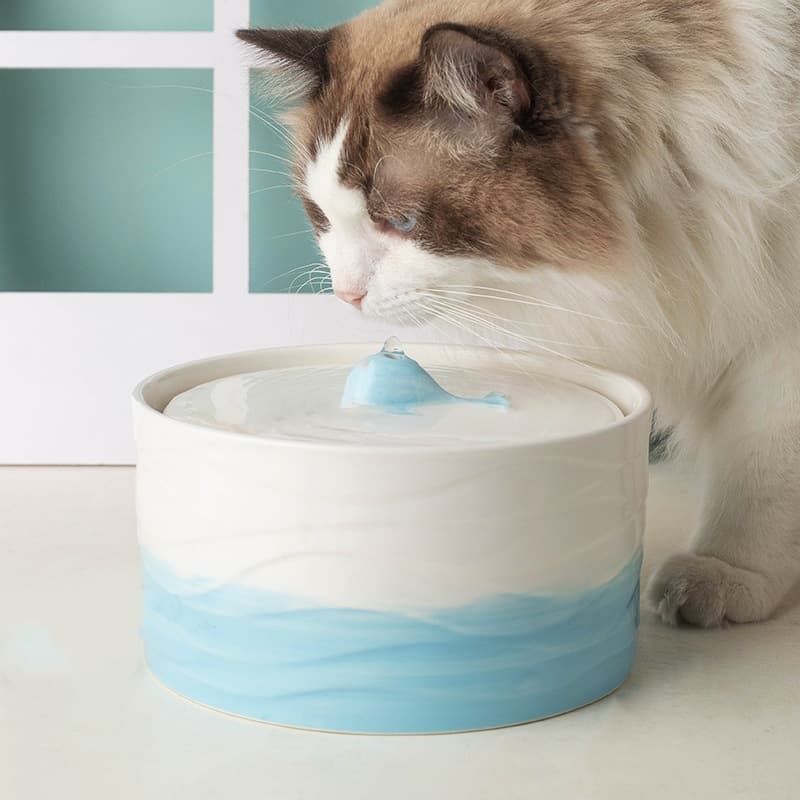 Whale Cat Water Fountain Ceramic Automatic Circulating Pet Flowing Water Bowl Pump Drinking Dispenser Dog Water Bowl