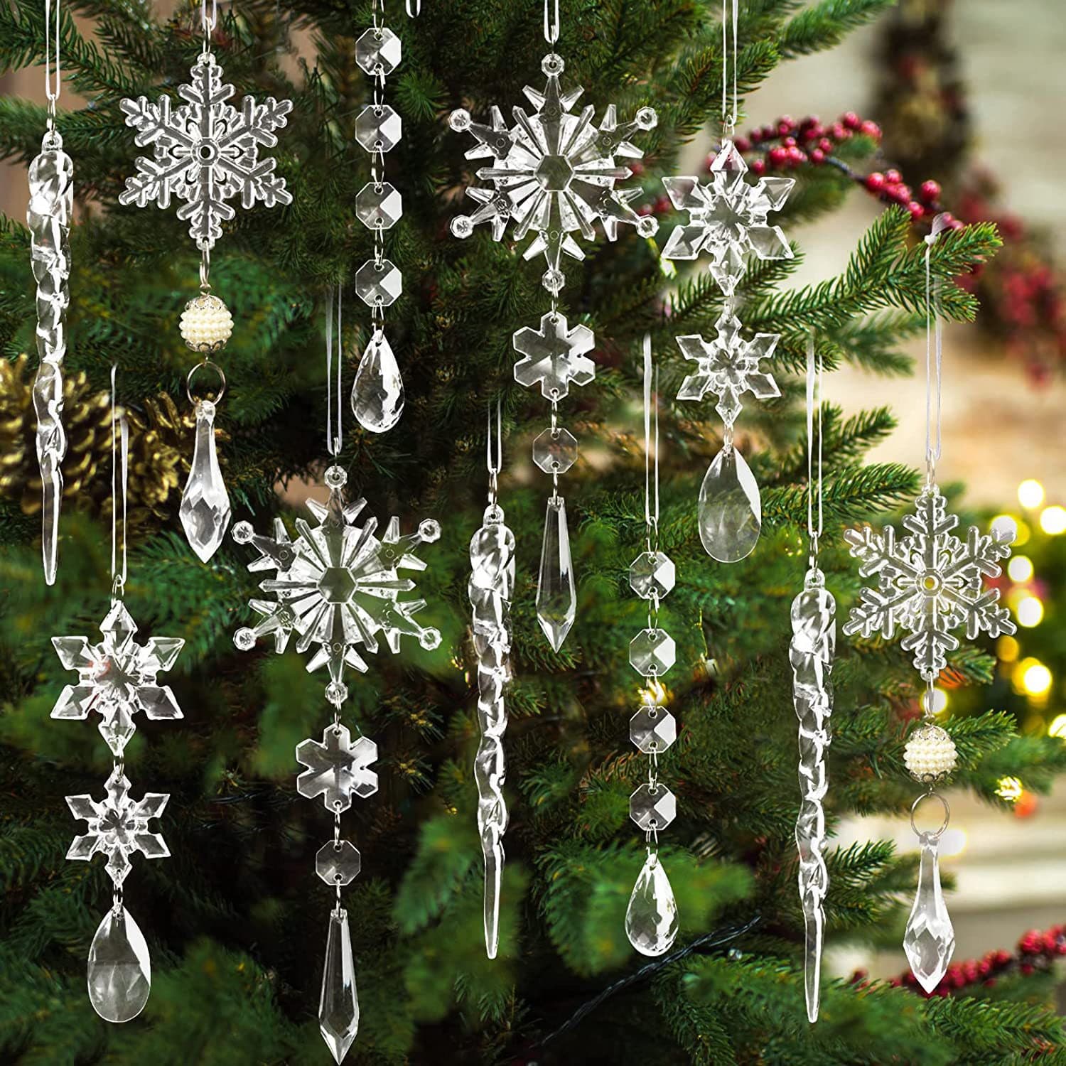 Transparent Acrylic Pendant Pvc Snowflake Hanging Ornament Snowflake String Decoration Christmas Tree Ice Crystal Pendant Christmas
