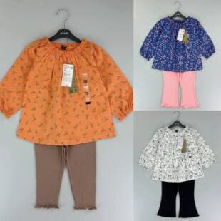 Kids' Clothing Girls' Floral Top with Ruffle Hem and Flared Pants, Sweet Stylish Autumn Two-Piece Set
