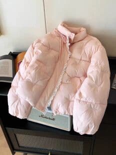 In stock Sweet Style Versatile Pink Stand Collar Cotton Coat for Women Winter Bowknot Lace Patchwork Loose Warm Puffer Jacket