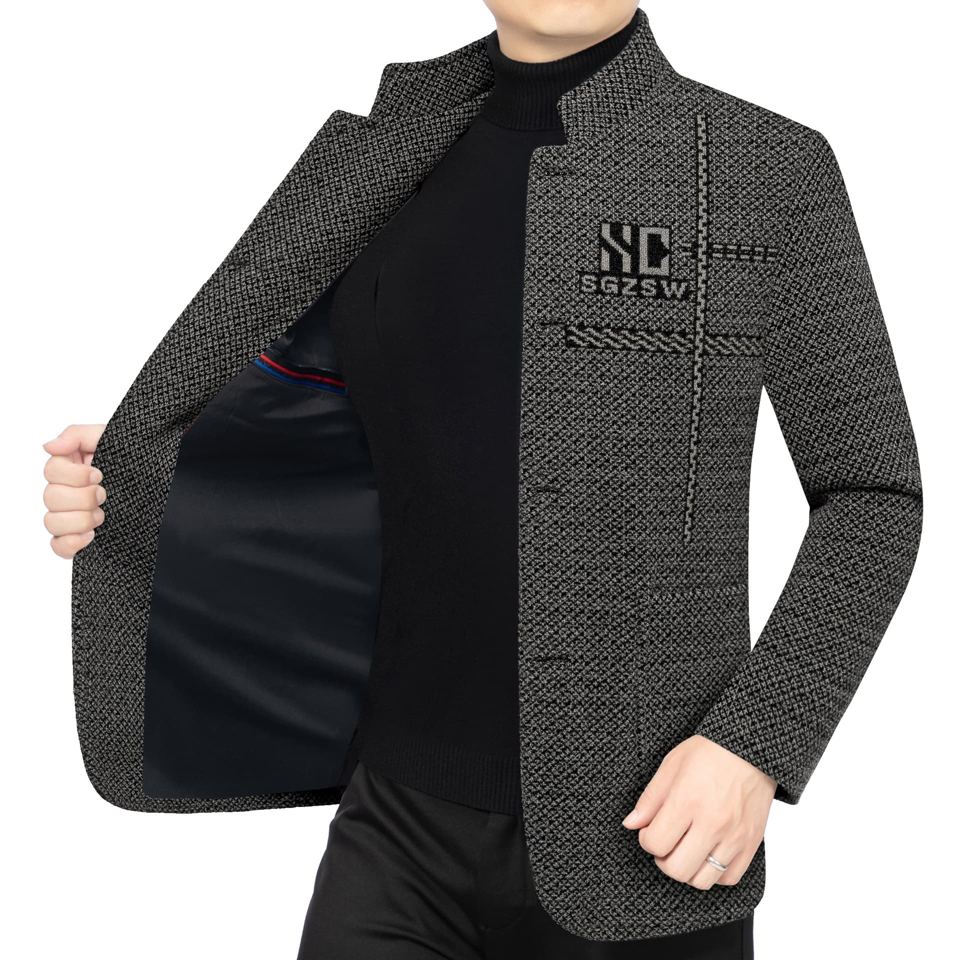 2025 New Chenille Sun Yat-sen Style Button Version Suit, Single Style in Black and Khaki, Ready Stock
