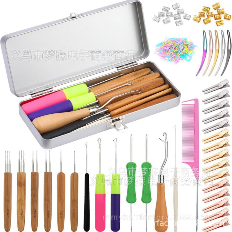 Dirty braid crochet diy hair extension tool wool crochet hook 0.5mm0.75mm dreadlock wooden handle crochet tool set box