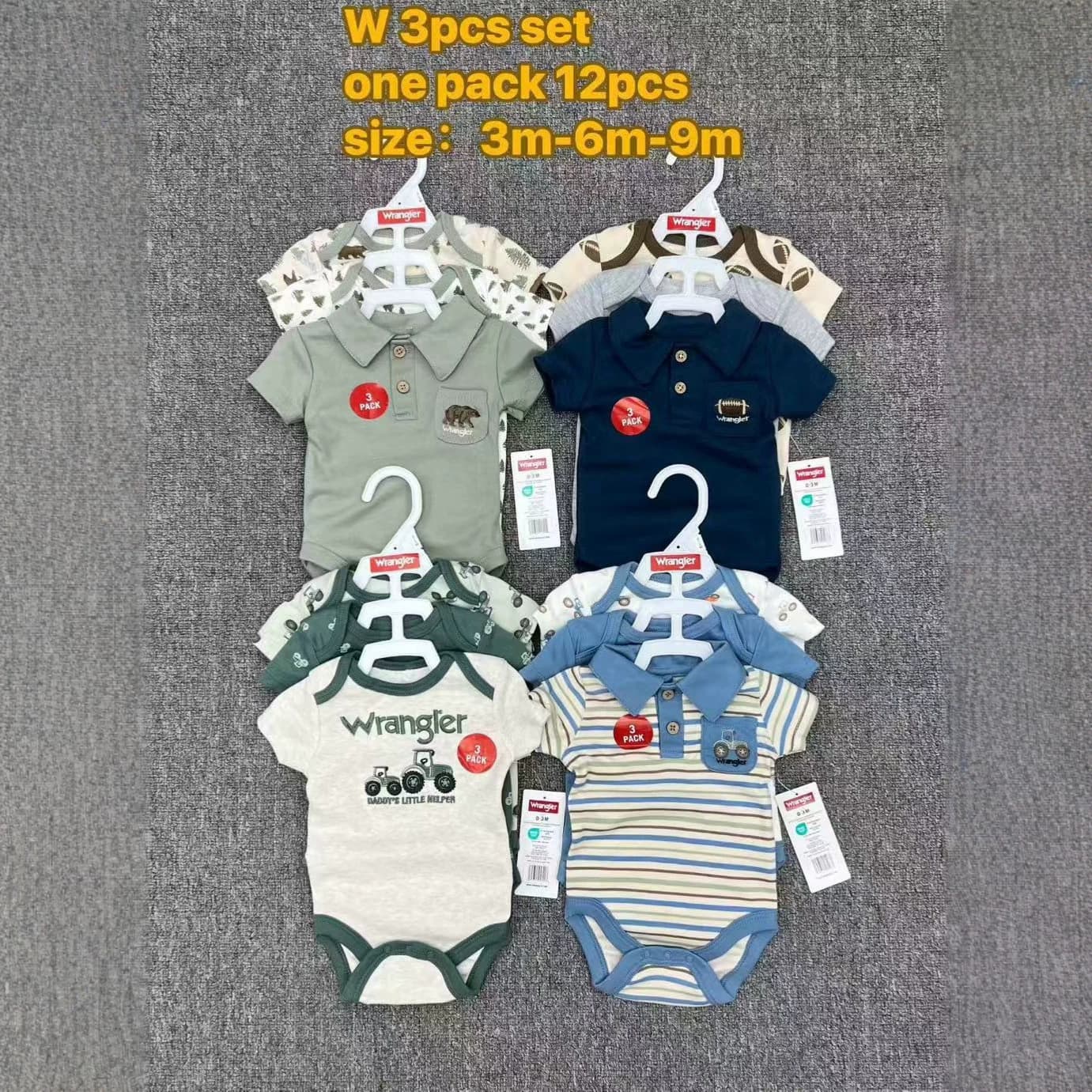 3-9 Months Baby Boy Short Sleeve Bodysuit Cross-Border Supply Turn-Down Collar Cartoon Print Infant Breathable Baby Outfit