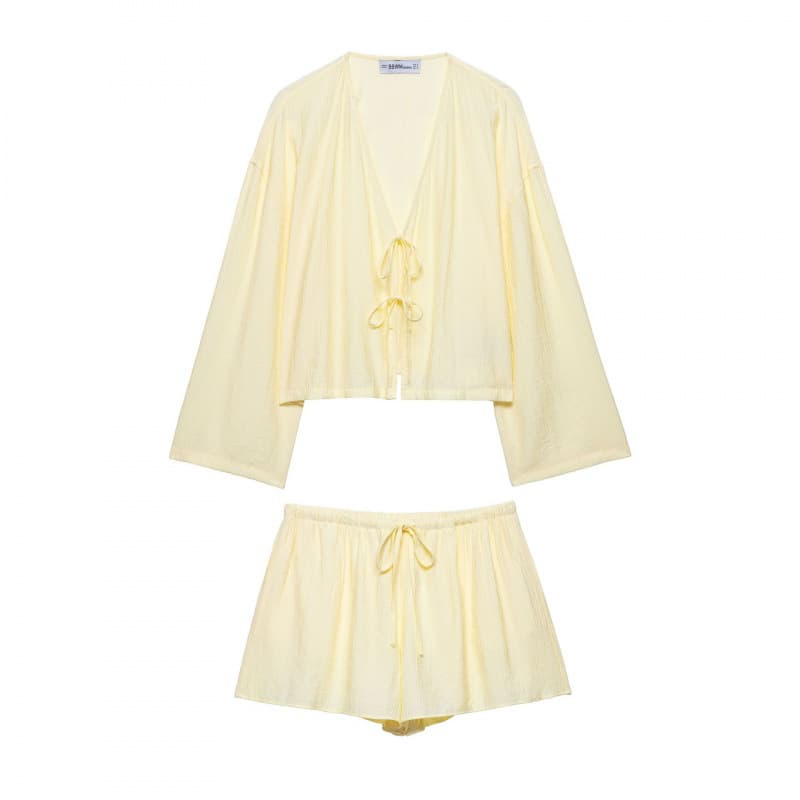 Cross-border European and American Women's Fashion AliExpress Hot-Selling Wrinkled Effect Kimono-Style Jacket + Shorts Set