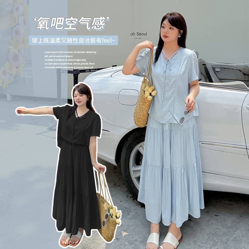 Plus Size Women's Summer Gentle Style Sweet Youthful Slimming Set New Dopamine Two-Piece Set 232203