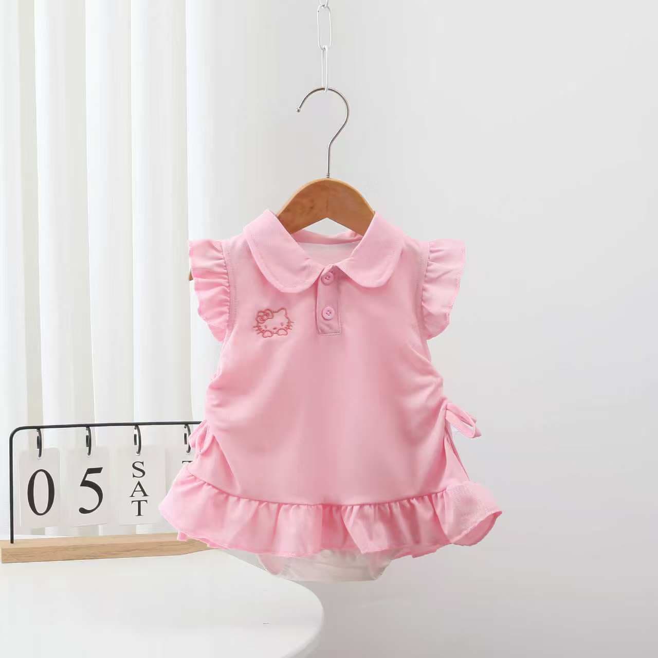 Baby Girls Summer Cotton Thin Vest Bodysuit Dress Princess Dress for 1-Year-Old