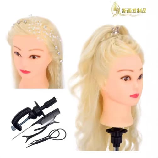 Foreign trade simulation hair model hairdressing practice perm braiding hair trimming hair drying doll head teaching makeup