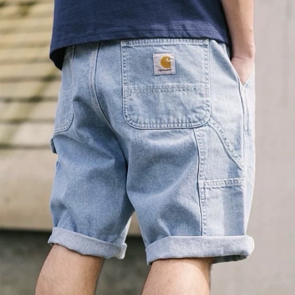 In-Stock Cross-Border European and American Trendy Brand Washed Vintage Solid Color Workwear Denim Shorts for Men, Street Style Versatile Five-Point Mid-Length Shorts