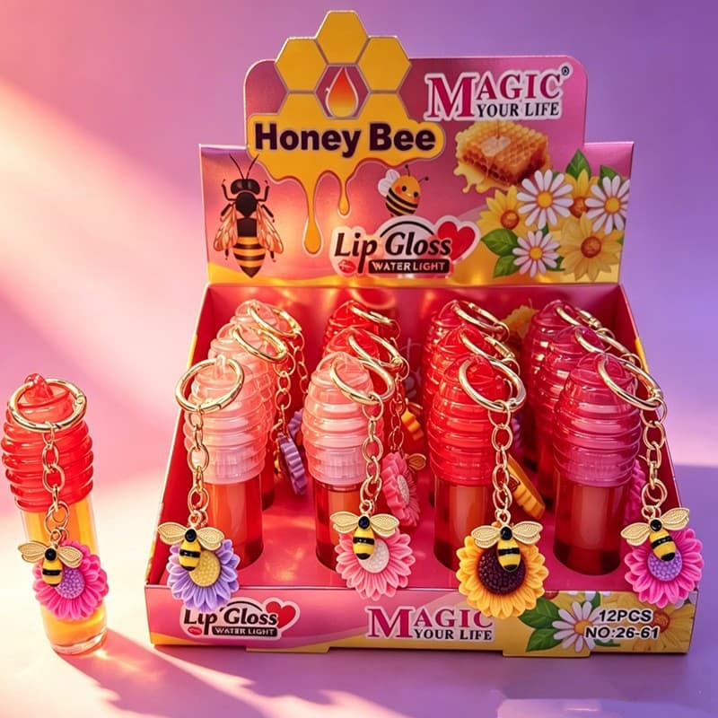 [For Export/Cross-Border Only] MAGIC New Export Fruit Pendant Lip Gloss Cherry Bee Keychain Lip Oil