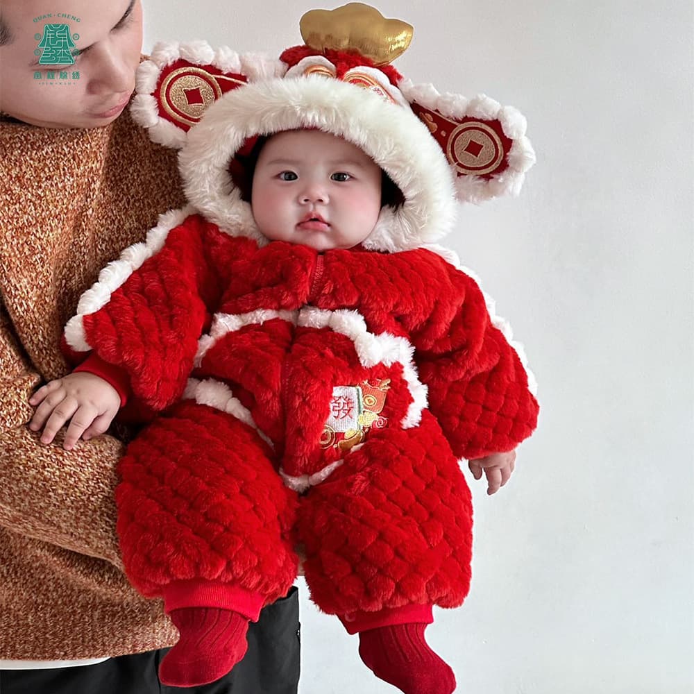 Winter Baby Hanfu Girls New Chinese Style Boys Baby Romper Bodysuit Chinese Style One-Piece Crawling Outfit