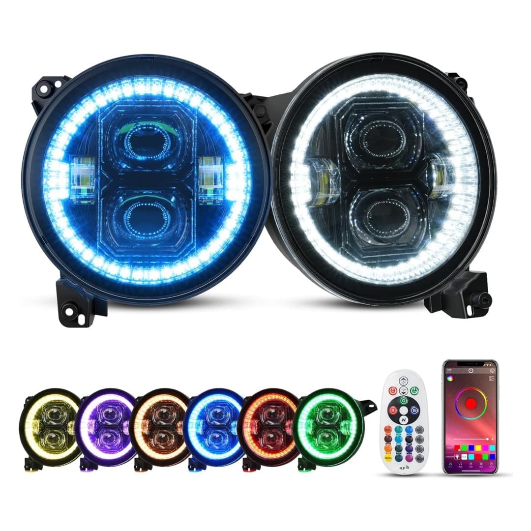 RGB 9-inch LED Headlight with Angel Eye DRL for 2018+ JL JT Wrangler