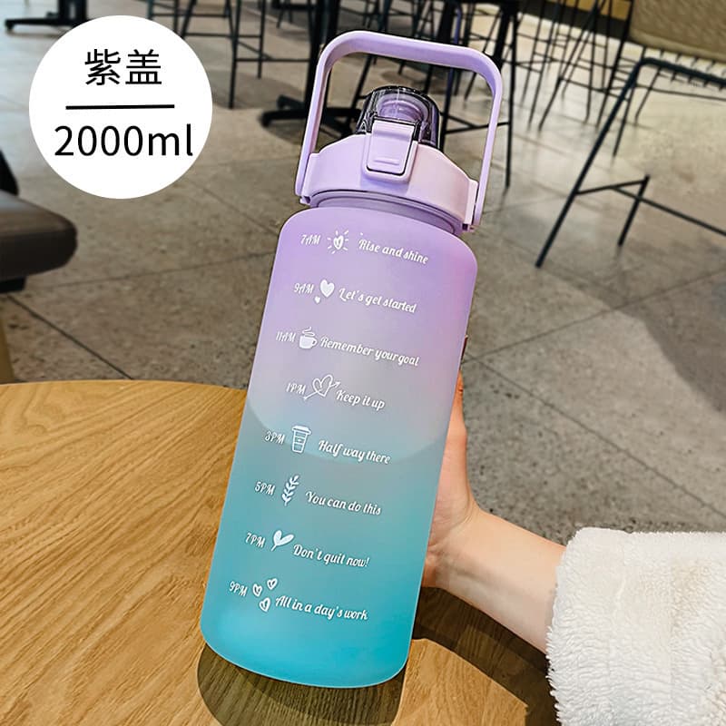 Large Capacity Water Bottle Trendy Sports Fitness High Appearance Straw Cup 2 Liter with Scale Summer Outdoor Portable Kettle