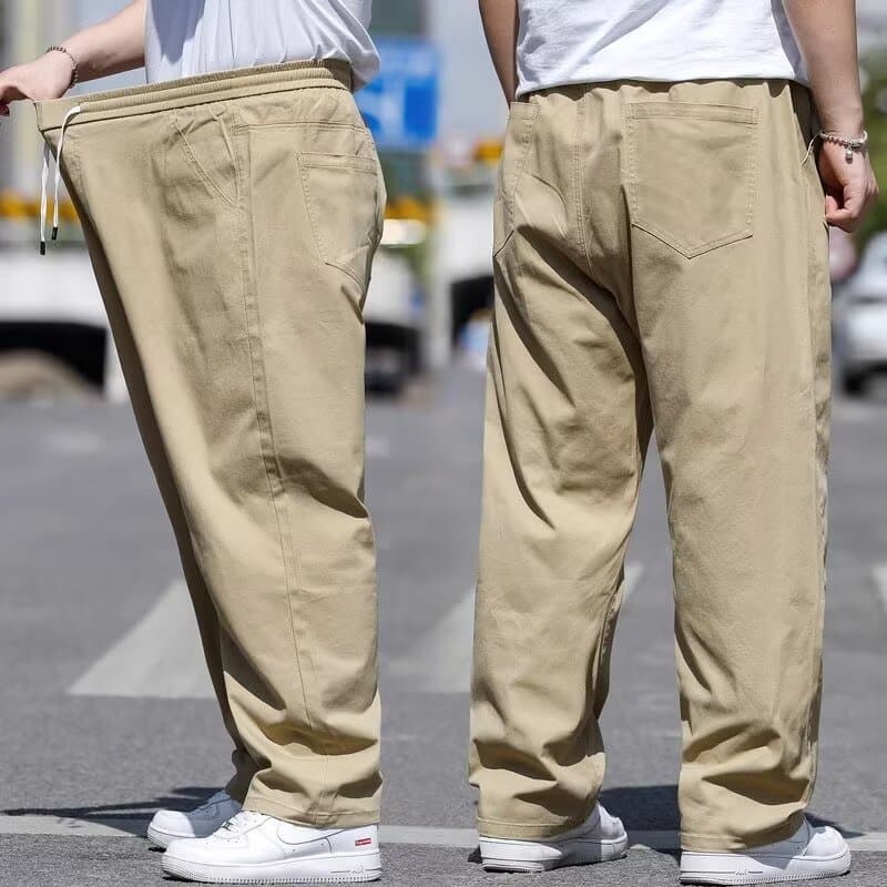 Fat Men's Large Size Casual Pants for Spring and Summer, Plus Size Loose Straight Leg Pants, Slimming Elastic Waist Pants