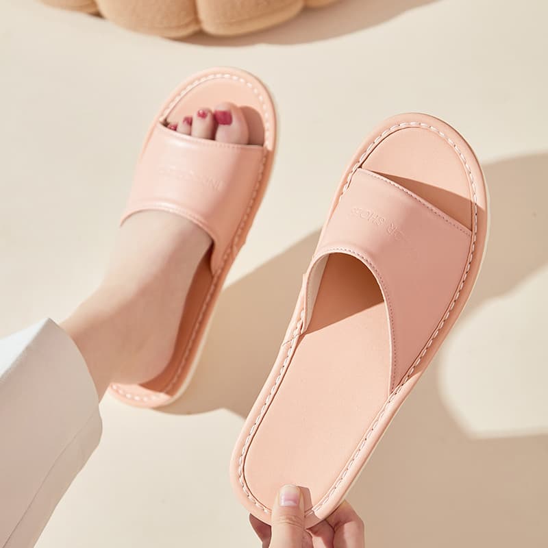 Women's leather slippers, home wear, wholesale, indoor non-slip, beauty salon, light luxury high-end leather sandals, men's summer home use