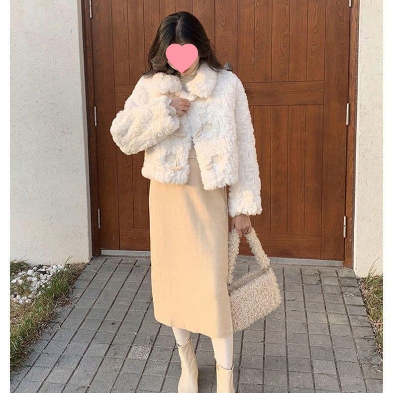 Lamb Wool Fur Coat Women Horn Button Fur Blend Autumn Winter New Style Loose Faux Rabbit Fur Plush Top