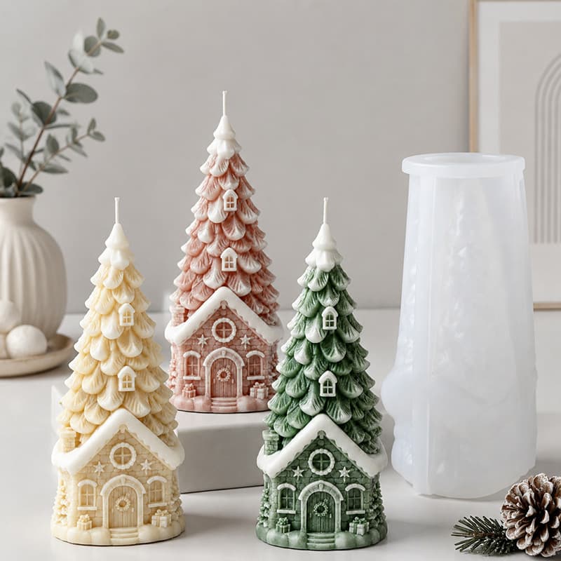 New Christmas tree house silicone mold DIY Christmas scented candle plaster resin mold cross-border exclusive supply
