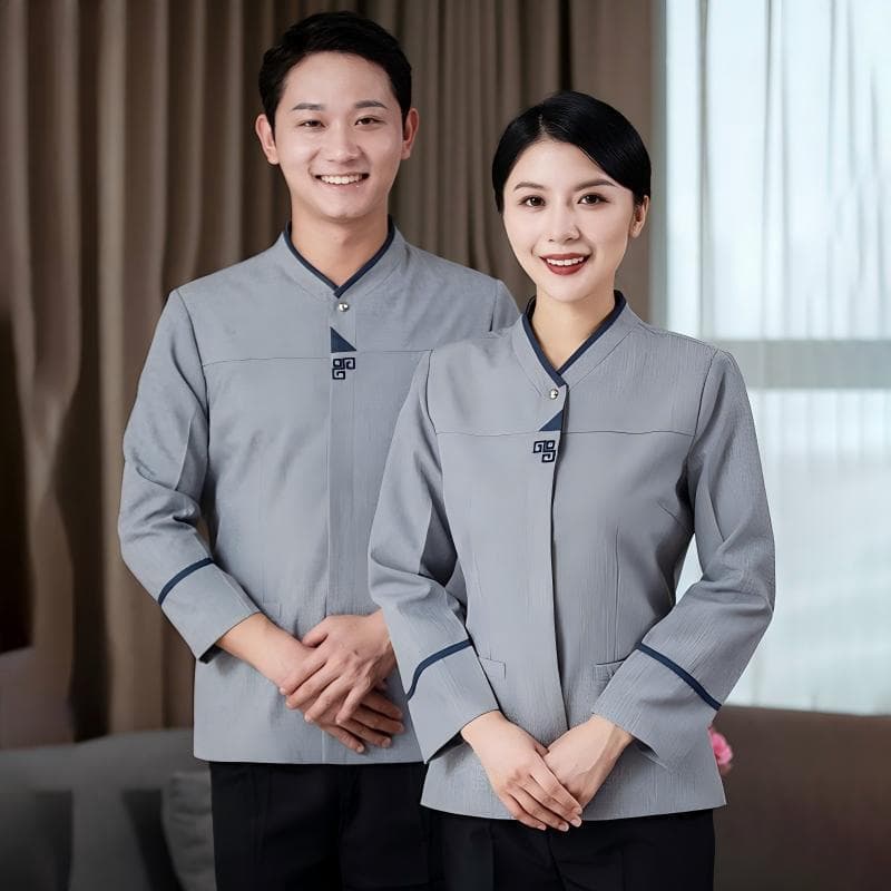 Long-Sleeve Cleaning Uniform for Women, Autumn/Winter Set for Hospitals, Hotels, and Cleaning Staff, Plus Size Workwear for Property Attendants