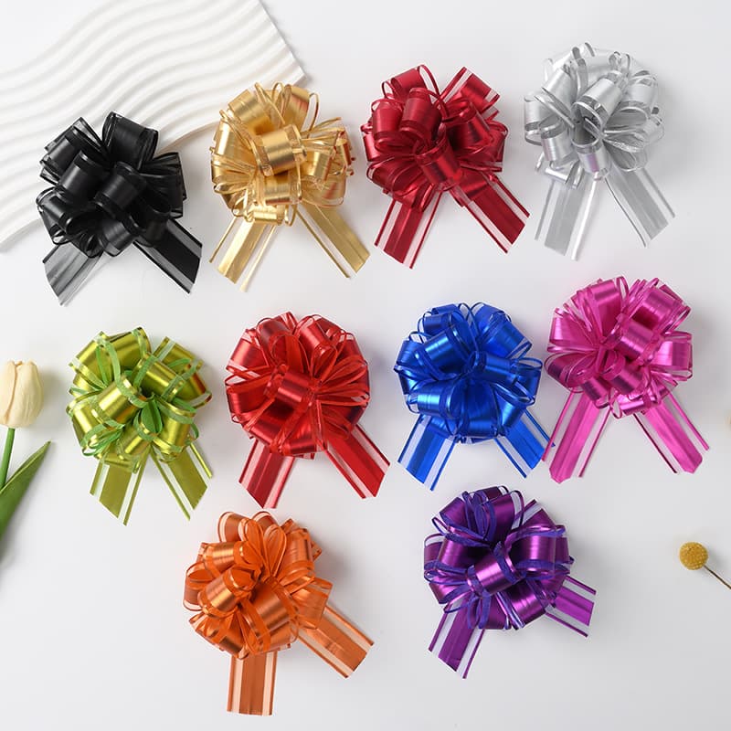 Cross-border trade 30 medium matte metallic bonded snow gauze ball flowers for Christmas gifts, flower packaging, and pull-out ribbon