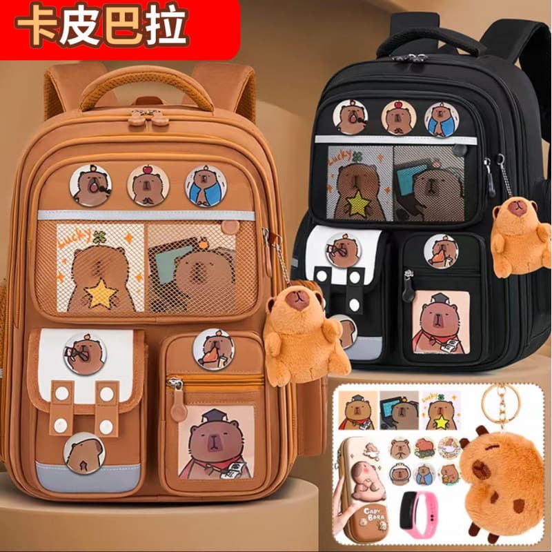 Capybara Cartoon Elementary School Backpack for Grades 1-6, Lightweight Large Capacity Durable Kids School Bag