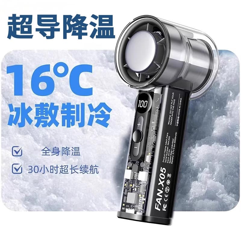 Southeast Asia Hot-Seller X05 Transparent Mecha High-Speed Fan, USB 100-Speed Digital Display Cooling Turbine Powerful Mini Fan