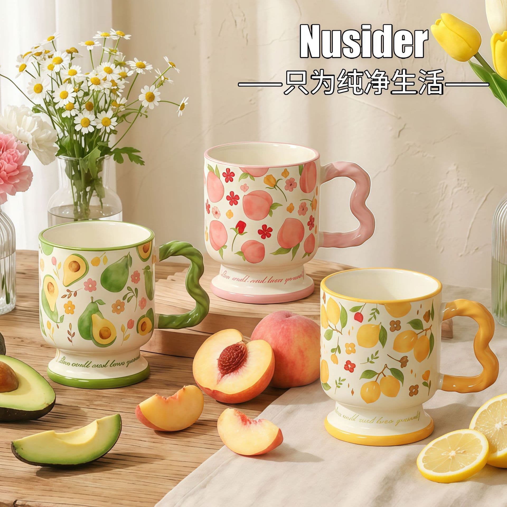 Nusider Cute Fruit Ceramic Mug Breakfast Cup for Girls Water Cup High Aesthetic Birthday Gift Cartoon