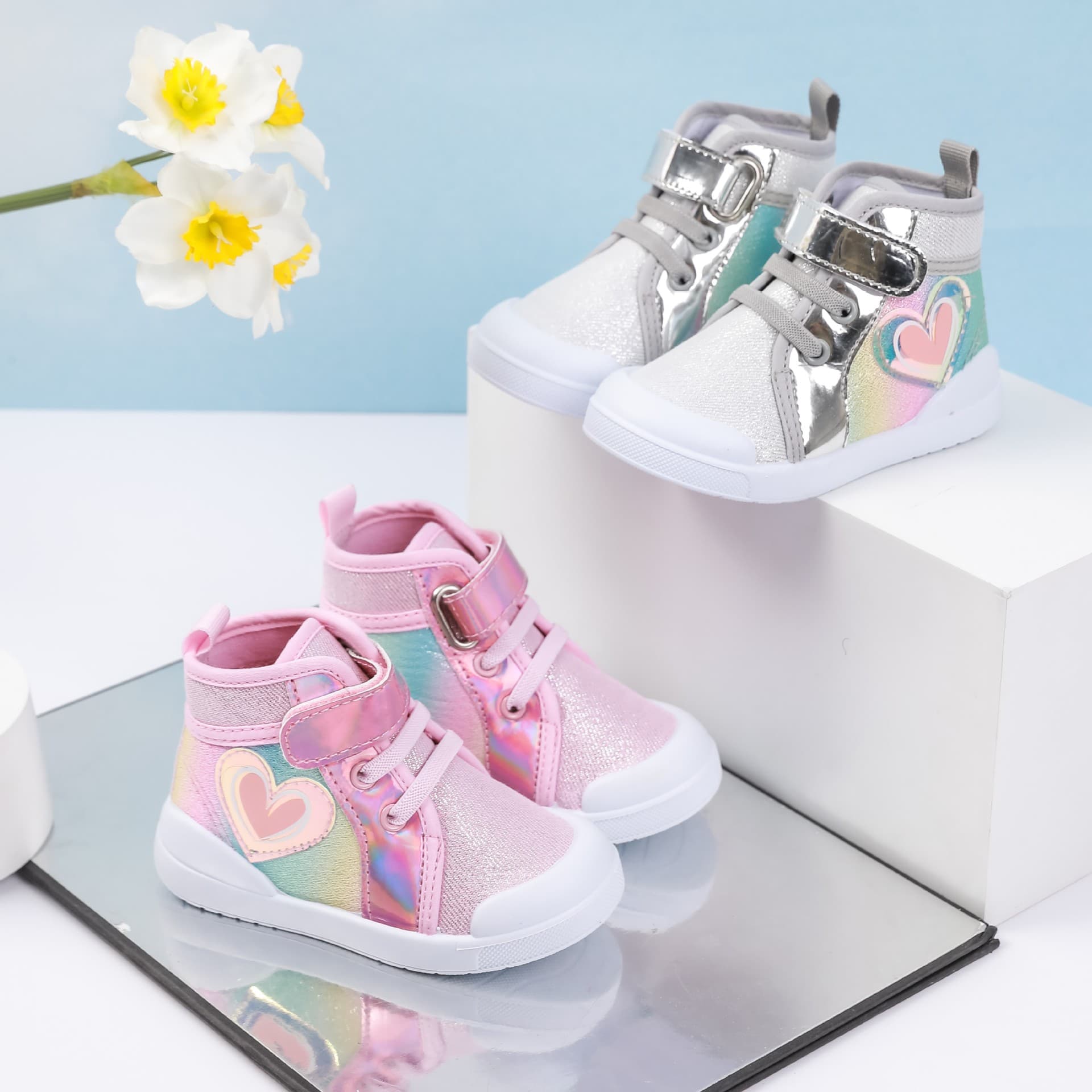 Princess Style High Top Canvas Sneakers for Girls Cute Shell Head Sport Shoes Casual Comfortable Breathable for Spring Summer