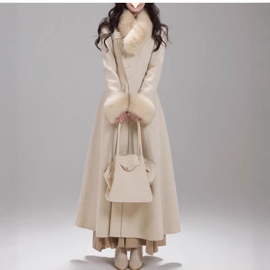 2026 New Fashionable Large Fur Collar Gentle Temperament Heiress Long Waist Double-Sided Wool Coat