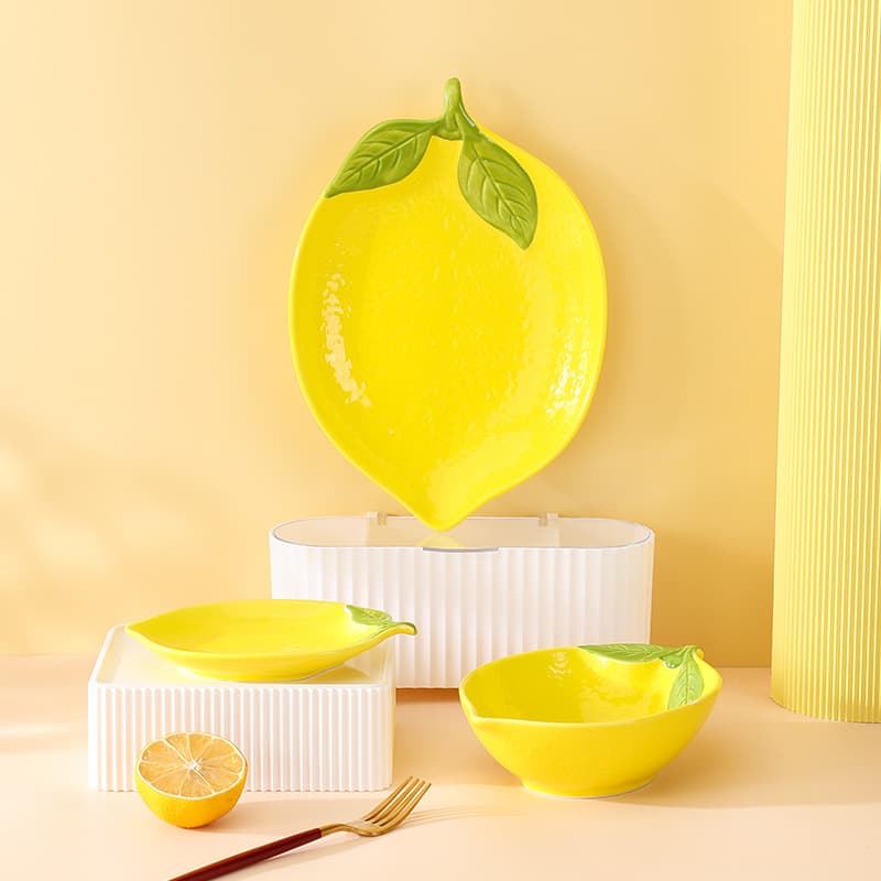 Creative Cartoon Lemon Tableware Household Cute Ceramic Bowl Dish Plate Combination Dessert Salah Bowl Rice Bowl Dish Plate