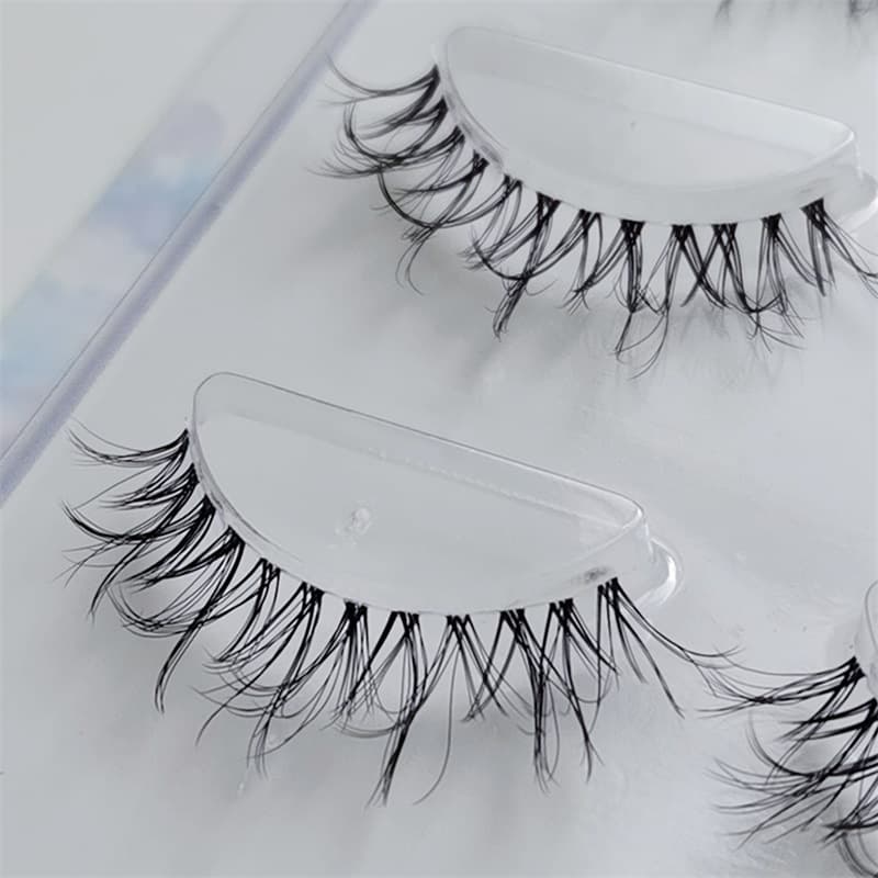 Messy cross natural short false eyelashes fine stem transparent stem handmade 3d messy curling monofilament thread soft stem 5D11